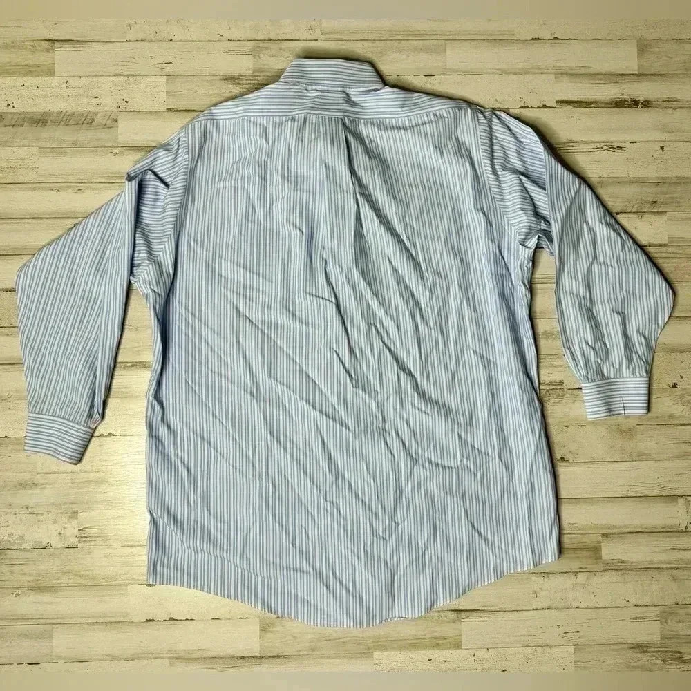 Brooks Brothers Blue Vertical Striped Shirt Mens 16.5 32 Button Up Long Sleeve - Picture 10 of 13